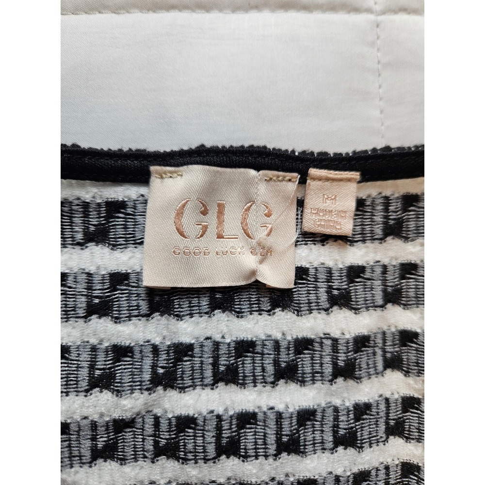 Good Luck Gem GLG Black White Striped Textured V-Neck Button Up Vest Medium - Picture 2 of 4
